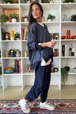 The Sunday Morning Stripe V Slouch Sweatshirt Navy Denim